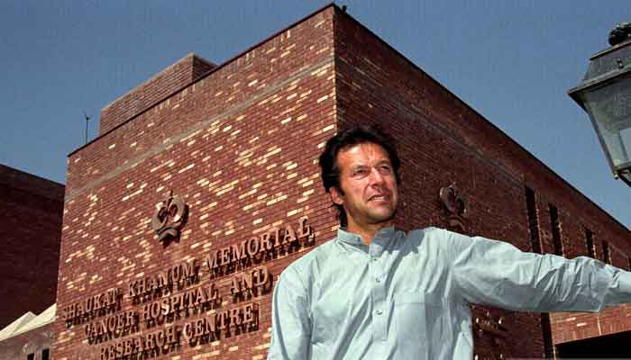 Imran Khan outside Shaukat Khanum Memorial Cancer Hospital